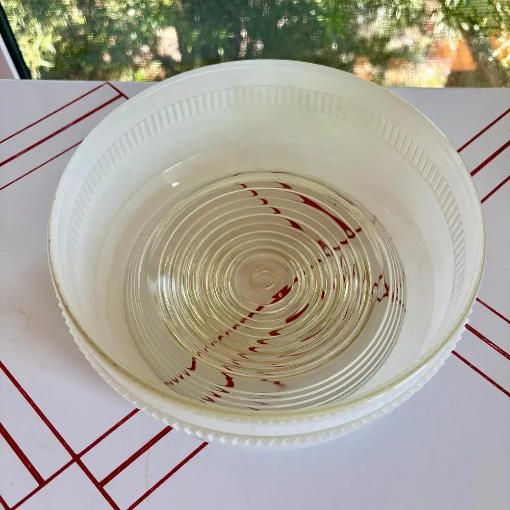Vintage MCM Milk Glass Ceiling Light Shade Ribbed Clear Center